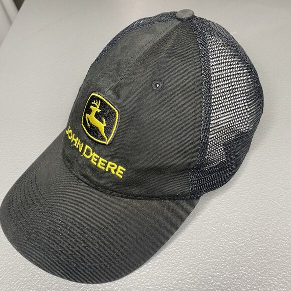 John Deere Snapback Trucker Hat Cap Mesh Back Black Yellow Adjustable - Picture 5 of 6
